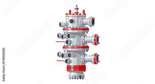 Vector illustration of a complex industrial valve, machinery isolated