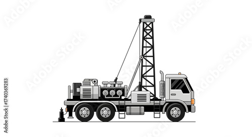 Vector illustration of a mobile drilling rig for oil industry work