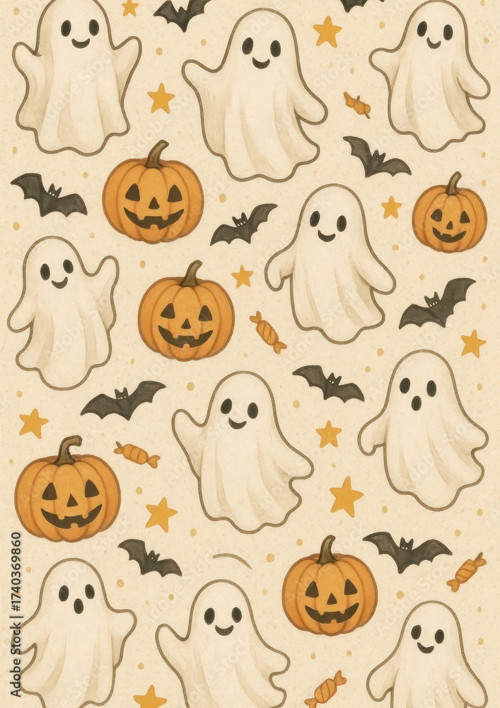 Obraz premium Cute Halloween ghost pattern