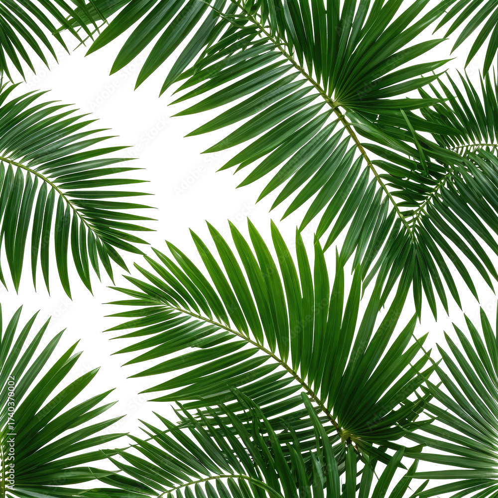 Fototapeta premium Vivid green palm leaves on a black background