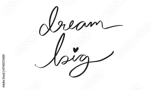 Dream big text font calligraphy hand written lettering script black color object icon dream big motivation inspiration goal success business dream big love heart shape vision growth dream big future 