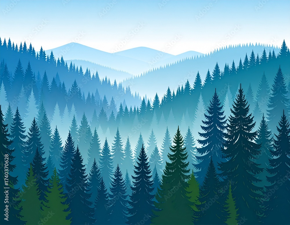 Fototapeta premium Vector Illustration of Forest with Pine Trees