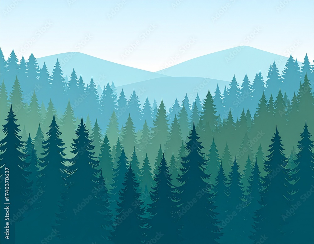 Fototapeta premium Vector Illustration of Forest with Pine Trees