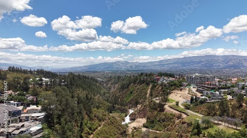 Stunning 4K aerial drone footage showcasing the beauty of Cumbayá city in Ecuador. This video captures sweeping views of the urban landscape, residential areas, lush green valleys, and the surrounding