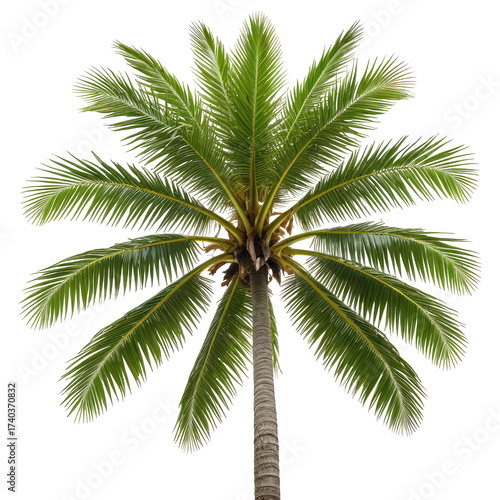Top view of a lush green palm tree against a black background