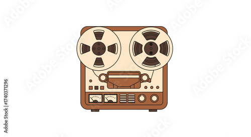 Detailed illustration of a vintage reel-to-reel tape recorder on white