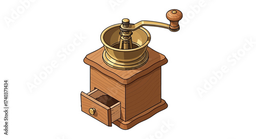 Handcrafted coffee mill illustration showcasing vintage charm and rustic design