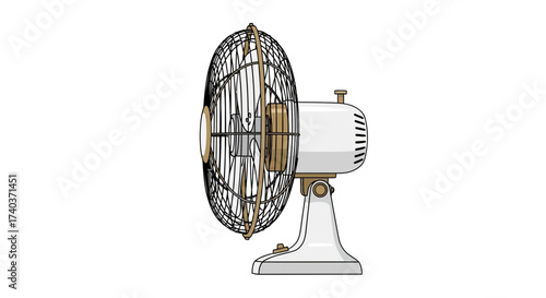 Illustrated retro electric fan conveying vintage aesthetics and nostalgia