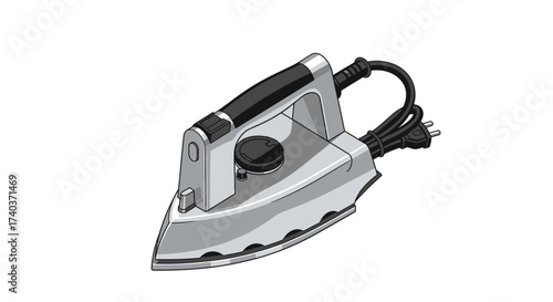 Illustration of a modern steam iron, promoting fabric care technology