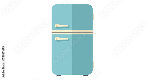 Illustration of a retro light blue refrigerator with vintage design touches