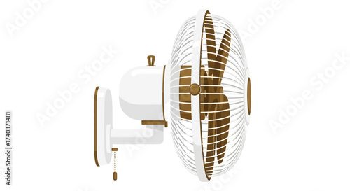 Illustration of a vintage wall mounted fan in white and brown color