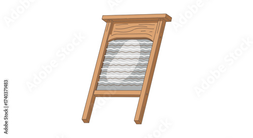 Illustration of a vintage washboard with wooden frame and rippled surface
