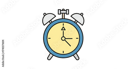 Iconic colorful alarm clock graphic, ideal for designs related to time, awakening, appointments, and daily routines, symbolizing punctuality and deadlines
