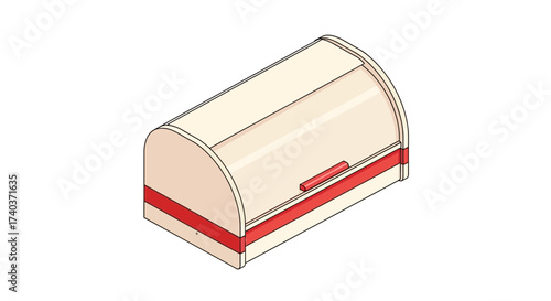 Isometric Illustration of a Vintage Bread Box with Red Details on White