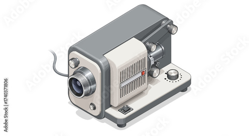 Isometric Vintage Slide Projector Illustration for Nostalgic Designs