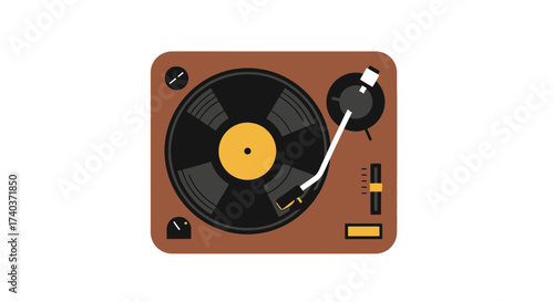 Minimalist vector illustration of vintage vinyl record player with analog design