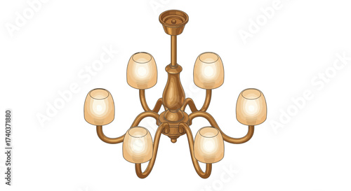 Ornate Golden Chandelier Illustration with Multiple Light Fixtures