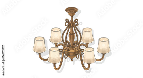 Ornate seven-light chandelier illustration against plain white backdrop