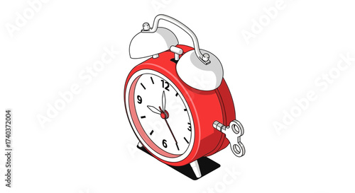 Retro red alarm clock cartoon style isolated on a clean background