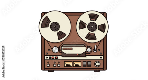 Retro Reel to Reel Tape Recorder Illustration on a White Background