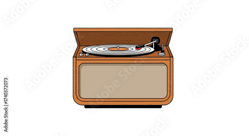 Retro Wooden Record Player Illustration on a Clean White Background