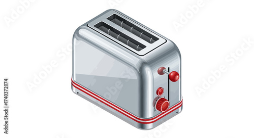 Retro-style shiny toaster with red accents isolated on white background
