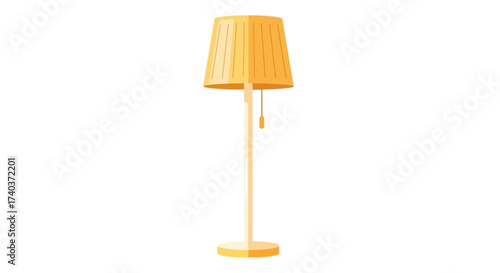 Stylish yellow floor lamp with classic lampshade on an isolated background