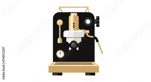 Stylized espresso machine illustration featuring classic design elements