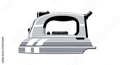 Stylized graphic illustration of a clothing iron on a white background