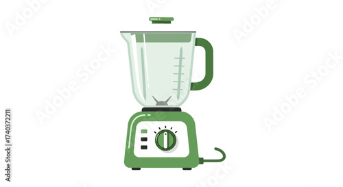 Stylized green blender illustration with retro design elements on white