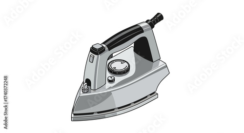 Stylized illustration of a sleek, modern electric flat iron appliance