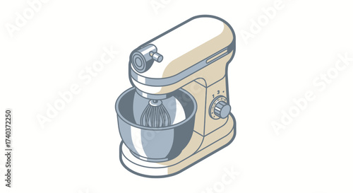Stylized illustration of a cream colored stand mixer with bowl