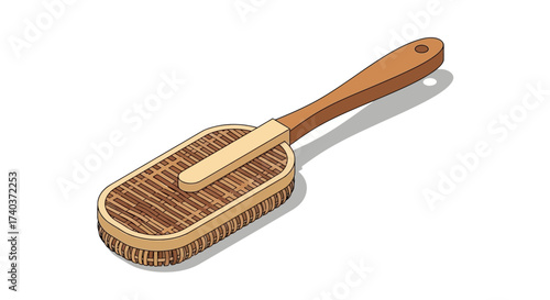 Stylized illustration of a wooden clothing brush with a handle isolated