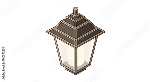 Stylized Illustration of an Illuminated Garden Lantern, Isometric View