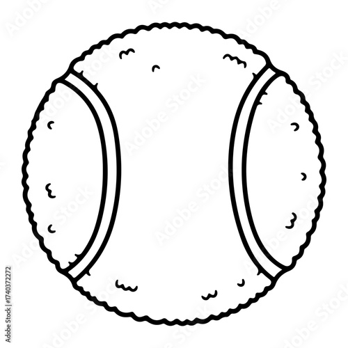 Simple minimal vector art line of a doodle tennis ball in children's storybook style on transparent background.