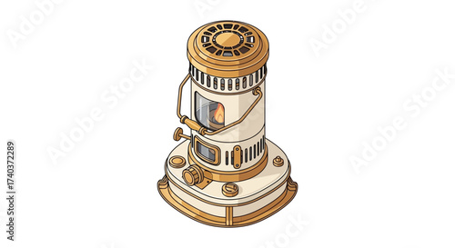 Stylized oil heater illustration with clean lines and vintage aesthetic
