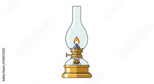 Vintage oil lamp illustration with soft shadows and bold outlines style