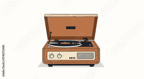 Vintage Portable Record Player Isolated on White Background Illustration