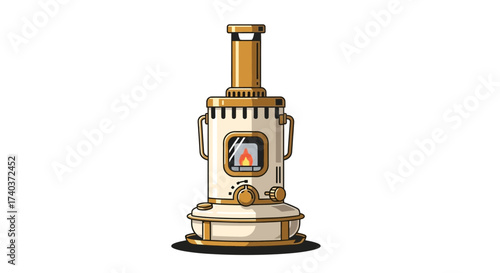 Vintage paraffin heater with burning flame for interior illustration