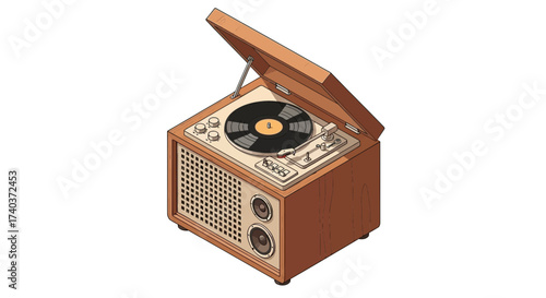 Vintage portable turntable illustration, a symbol of classic music enjoyment