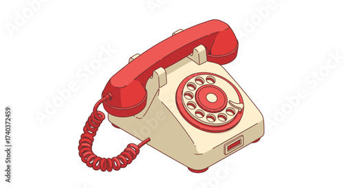 Vintage red rotary telephone illustration for communication nostalgia