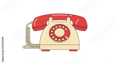 Vintage rotary telephone illustration with retro aesthetic and red accents