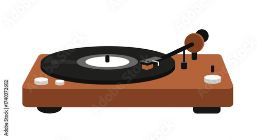 Vintage-Inspired Turntable Illustration, Retro Audio Equipment on White