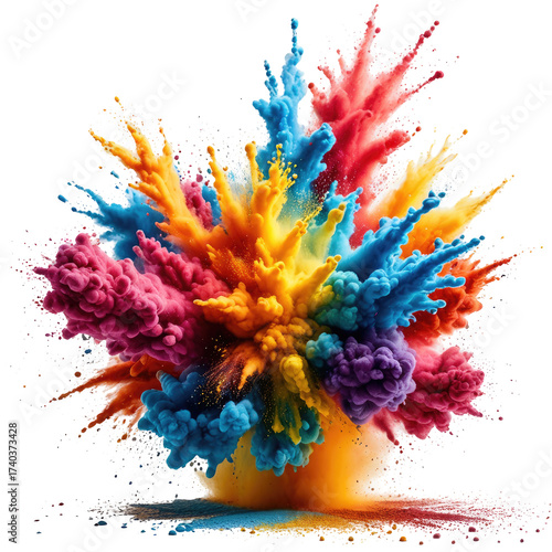 Explosion of vibrant, colorful powder in rainbow hues
