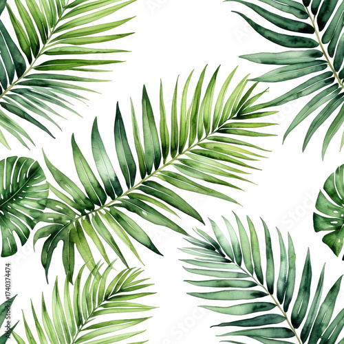 Watercolor tropical leaf pattern on a black background