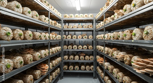 Mushroom Cultivation: Oyster Mushrooms Growing in Controlled Environment