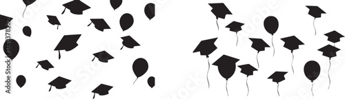 Graduation caps and balloons background celebration academic achievement design