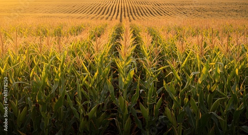 Golden Cornfield at Sunset: Agricultural Landscape