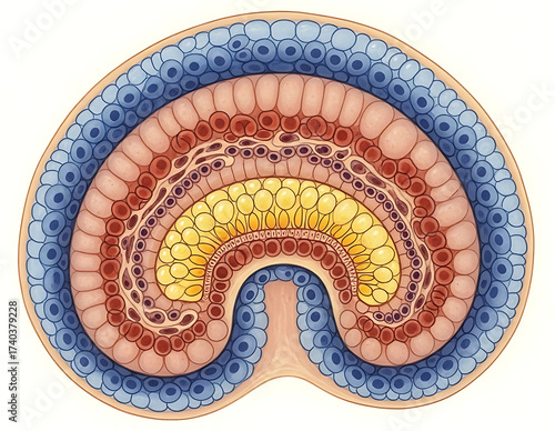 Cross Section Illustration of Gastrulation Showing Three Germ Layers in Early Embryo
