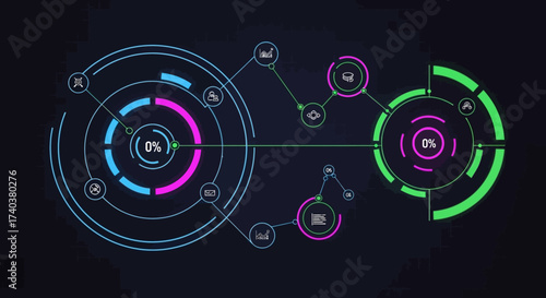 Abstract digital graphic showcasing data visualization with circular and line elements, representing information flow.